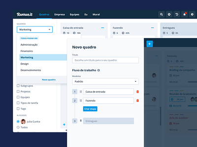 Runrun.it - Boards boards create new feature filter management management app product product design product page time time tracking tool uxui