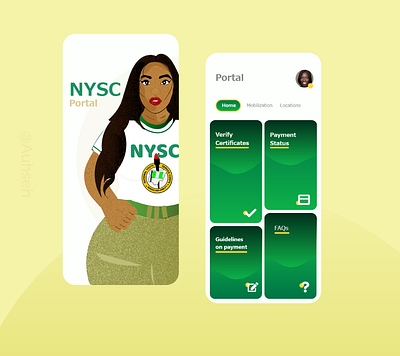 NYSC app adobe xd africa african woman app arounda clean design dribbble best shot green illustration interface ios mobile ui nigeria nysc popular recent shots ui user experience