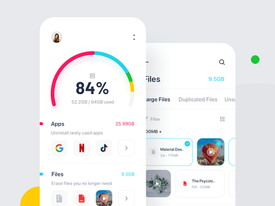 Storage Cleaner App app app manager blue card chart cleaner cloud drive file manager files google drive management mobile app onedrive outline popular product design storage ui ux