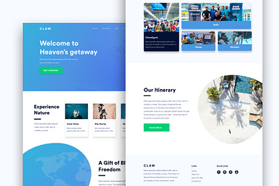 CLAW - Home Page Design adventure home screen itinerary travel trip ui ux website