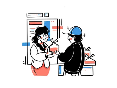 Take delivery boy character delivery food girl job man restaurant woman