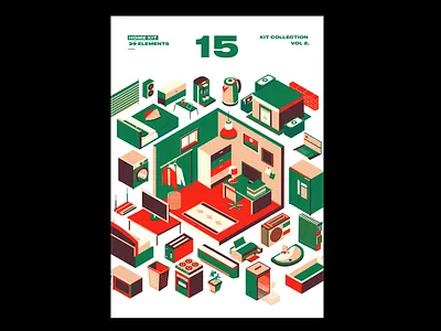 Home Kit bank computer design desk drawing electronics furniture home house illustration isometric isometric art microwave office printer refrigerator room table warm washing machine