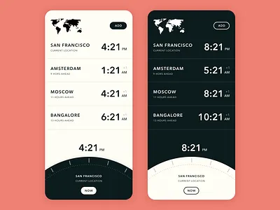 Zones - Timezone app for any time now or in the future app minimalist mobile mobile app product design time timezones ui uiux ux