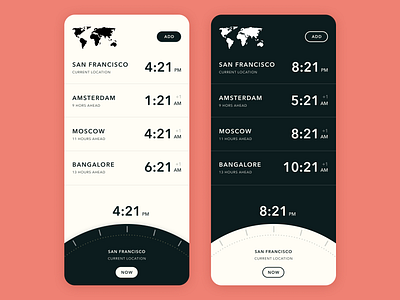 Zones - Timezone app for any time now or in the future app minimalist mobile mobile app product design time timezones ui uiux ux