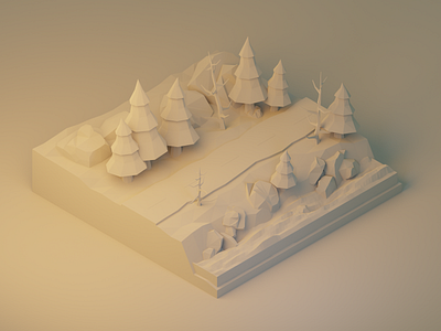 Forest Road: Model Detail blender diorama forest illustration isometric lighting lowpoly modeling polygon runway road rocks stream trees