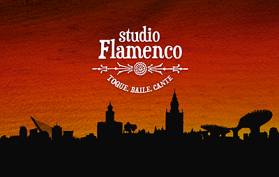 Studio Flamenco branding cityscape flamenco graphic design guitar logo logo design music saturation sevilla skyline sunset typography warm