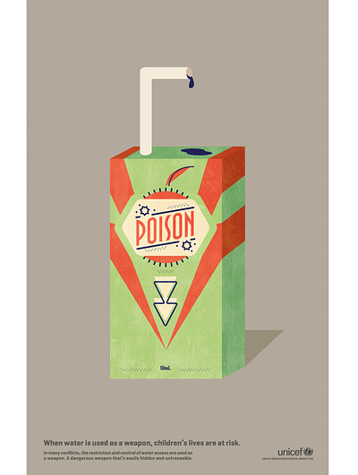 UNICEF Water Under Fire Poster bleak campaign campaign design charity children clean design fire graphic poison under unicef war water