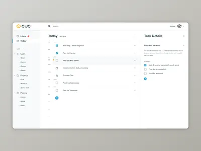 CUE - Today - Light app calendar design desktop interface product product design productivity task todo ui ux web