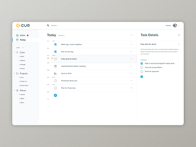 CUE - Today - Light app calendar design desktop interface product product design productivity task todo ui ux web