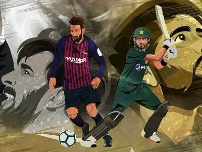 Massi and Babar Azam cricket design football illustration vector