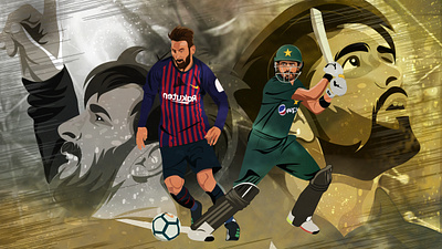 Massi and Babar Azam cricket design football illustration vector