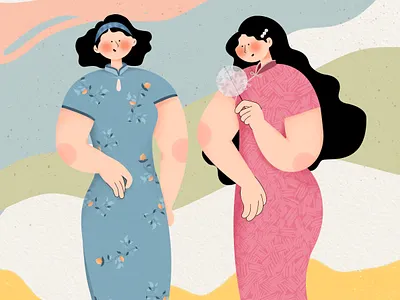 Cheongsam girls character chinese culture colorful girl illustration ipad