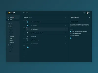 CUE - Today - Dark app calendar design interface product product design productivity task todo ui userinterface ux web