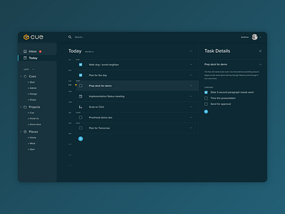 CUE - Today - Dark app calendar design interface product product design productivity task todo ui userinterface ux web