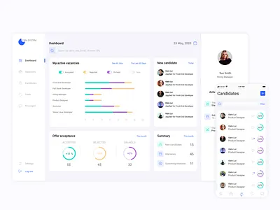 Recruitment CRM (candidate relationship management) system crm crm software dashboad management mobile app profile recruiter ui ux vacancies web website design white