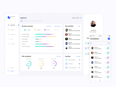 Recruitment CRM (candidate relationship management) system crm crm software dashboad management mobile app profile recruiter ui ux vacancies web website design white