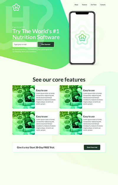 Nutrition App Website - Hero Image app branding clean clean ui design gradient green health hero homepage iphone landing page minimal minimalistic mockup nutrition startup ui web website