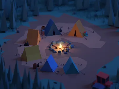 36 Days of Type 2020 C b3d blender camp camping fire isometric lowpoly tent