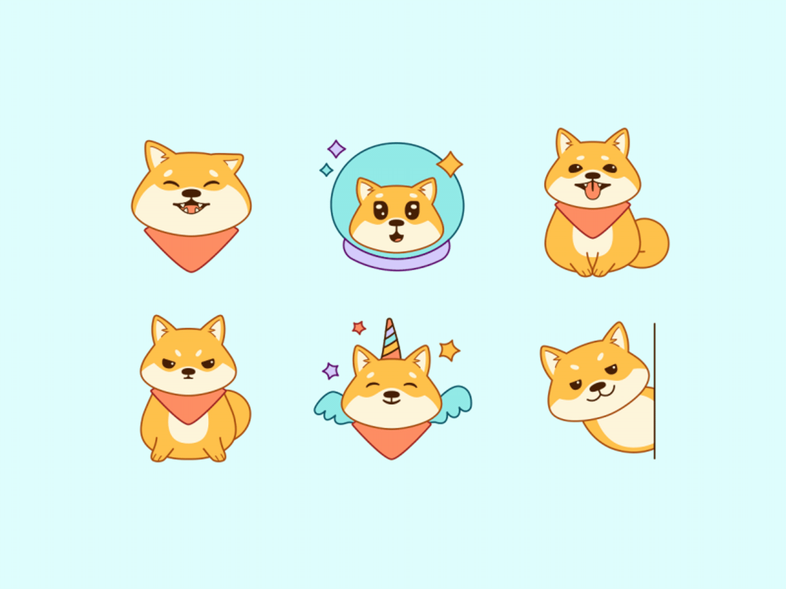 The best 6-pack ever - dog pack! animated animation astronaut cute dog motion pet puppy set shiba sticker unicorn