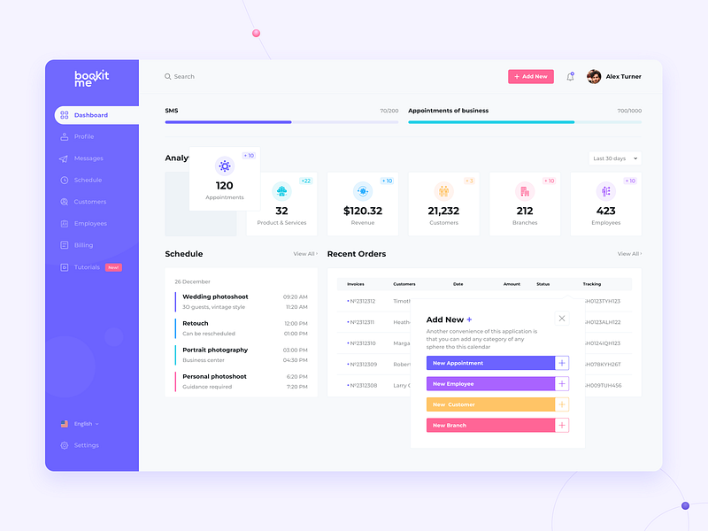 BooKit Me: Dashboard booking dashboard design graphics interface orders profile schedule statistic stats ui ux web