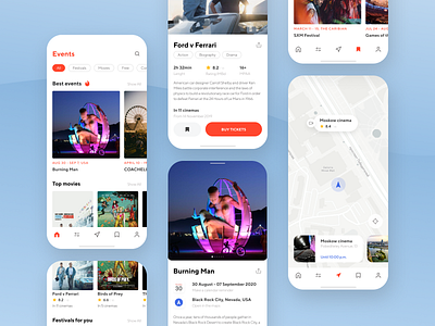 iOS Events app app color events ios map minimal mobile mobile app mobile design movie orange typogaphy ui ux