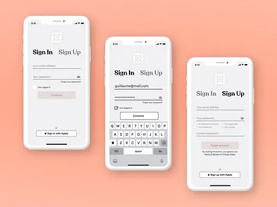 Sign In / Sign Up - Daily UI #001 daily ui daily ui 001 dailyui figma figma design graphik minimalist mobile app product design prototype recoleta sign in sign up wireframe