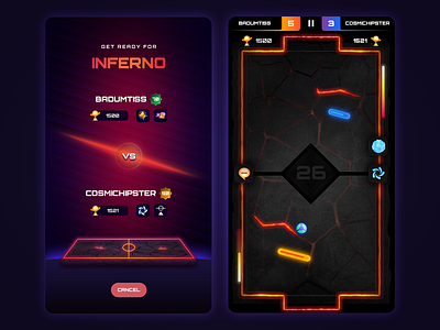 Space Ball Galactic Clash Matchmaking and Arena Screens app arena burn design flame football game gameplay glow inferno match matchmaking space ui vs