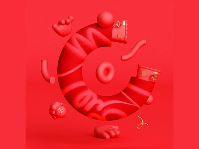 C 🍎 36daysoftype 36daysoftype c 36daysoftype07 3dcharacterdesign 3dillustration c4d character character design colorful confetti geometric geometry illustration minimal monochromatic red