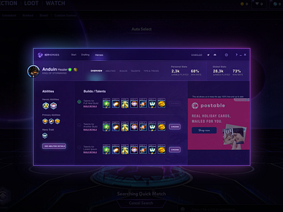 IcyHeroes - Heros of the Storm Overwolf app design app app design design game gaming heroes of the storm in game app ui ux