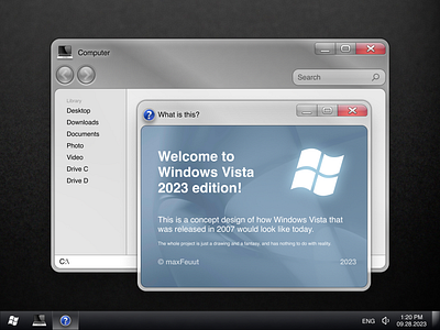 Windows Vista 2023 Concept Design animation app design frutiger frutiger aero graphic design illustration pc ui ux vector