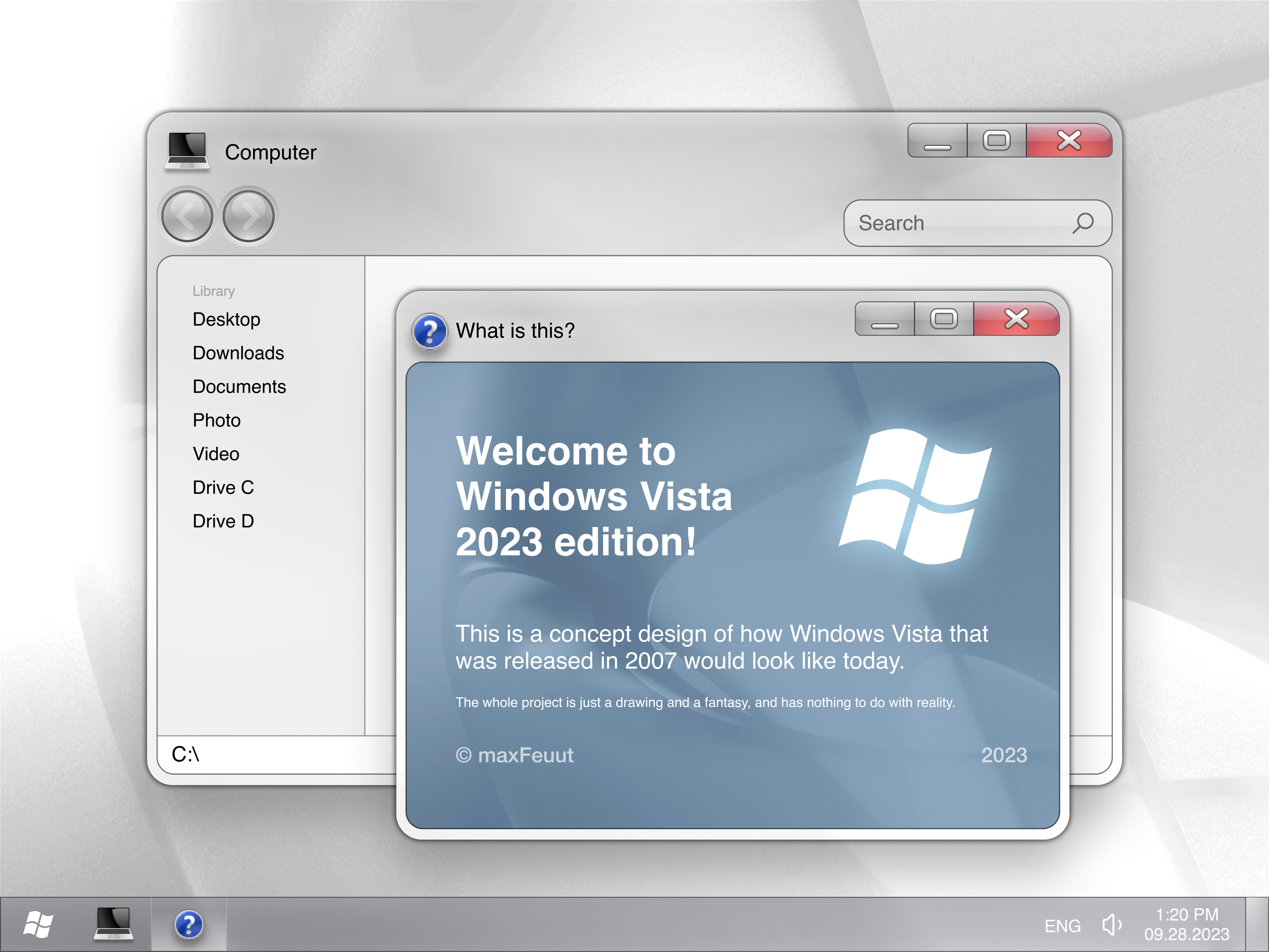 Windows Vista 2023 Concept Design animation app design frutiger frutiger aero graphic design illustration pc ui ux vector