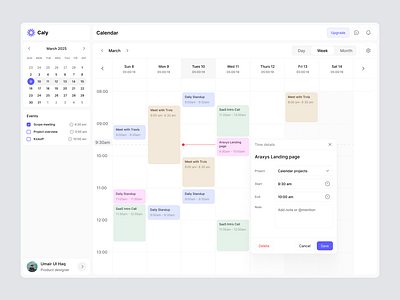 Caly Calendar app app calendar dashboard design schedule uidesign webappp