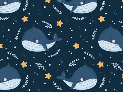 Seamless pattern with cute whales graphic design