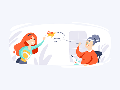 Newsletter illustration airplane branding communication connection flat girls happy illustration love movement news newsletter old paper plane send vector website woman women young