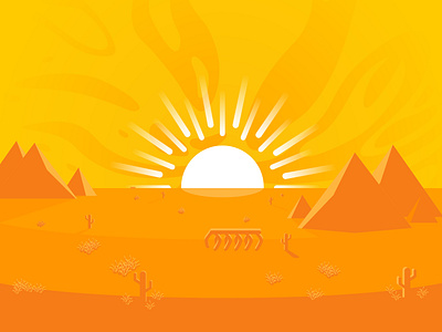 Barren Desert affinity desert dramatic dry heat horizon hot illustration lifeless minimalism monochromatic orange pyramids ray rays sun vector waves