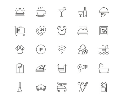 25 Minimal Hotel Service Icons ai ai design ai download free download freebie graphicpear hotel icon hotel logo hotel service hotel symbols hotel vector icon icon design icon set icons pack illustration