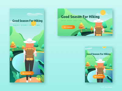 HIKING design girl green hiking hill illustration lake sport spring sunny