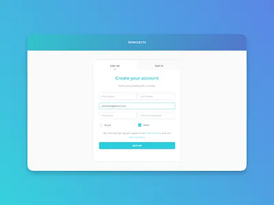 1KProjects - Sign Up create account email form interface signup ui web design