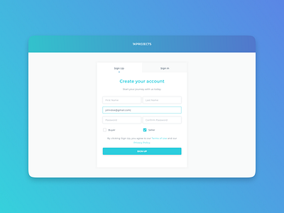 1KProjects - Sign Up create account email form interface signup ui web design