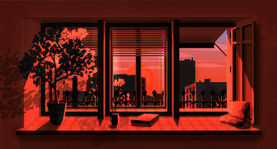 Cosy summer evening apartment cosy europe evening illustration illustrator interior perspective photoshop red sky summer warm window