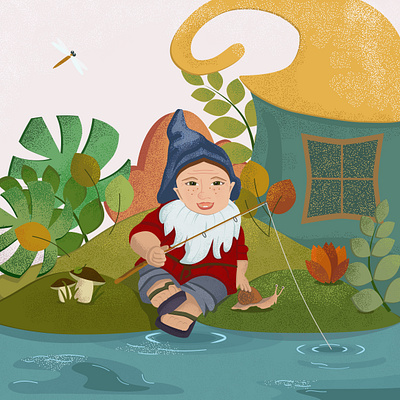Childish illustration - gnome child design gnome illustration nature nature illustration vector