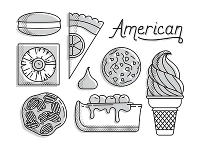 Dessert Series american black and white dessert desserts halftone illustration lettering line monochromatic sweets vector