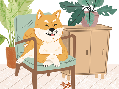 Shiba Inu & house plants cute dog houseplants illustration plants shiba vector