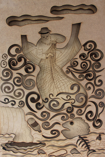 Fairy Tales vs Global Issues series: The Fish and the Fisherman design illustration laser cut