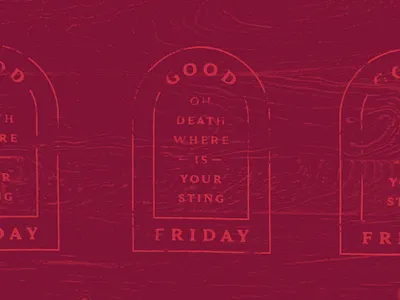 Good Friday badge distress goodfriday lockup pink red texture tomb type wood woodgrain