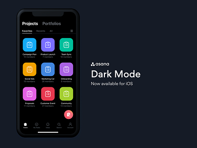 Asana Dark Mode for iOS dark knight rises dark mode dark theme dark ui ios ios app product design ui who turned out the lights