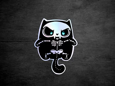 Skull Cat Holographic Sticker cat cute dark holographic skeleton sticker stickermule x ray