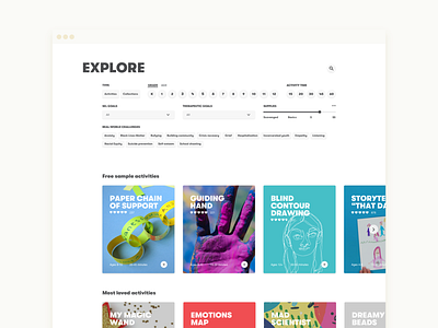 Art with Heart Activities Page activities art education card design design education exploration explore filtering filters illustration ui ux ux design visual design