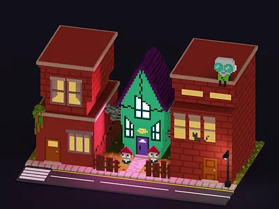 Invader Zim House 3d 3d art childhood design illustration magicavoxel voxel art voxelart voxels
