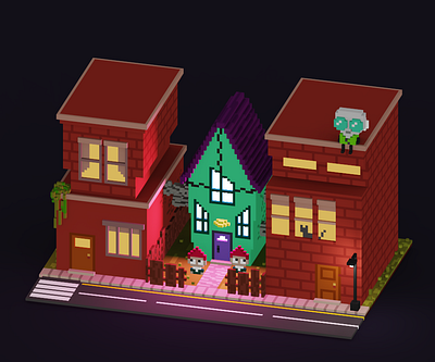 Invader Zim House 3d 3d art childhood design illustration magicavoxel voxel art voxelart voxels